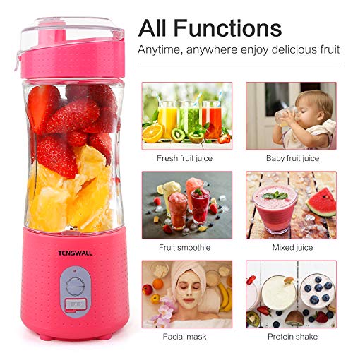 Portable Blender, Smoothie Blenders, Personal Size Blender USB Rechargeable Smoothies and Shakes Juicer Cup, 4000mAh Battery Strong Power Pink