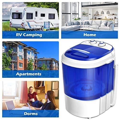 COSTWAY Mini Washing Machine, Portable Washer for Compact Laundry, Small Semi-Automatic Compact Washing Machine with Timer Control Single Translucent Tub 7lbs Capacity(Blue + White)