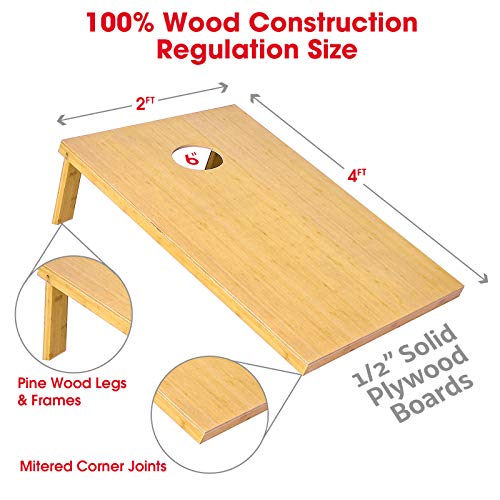 GoSports Bamboo Regulation Size Bamboo Cornhole Set | Includes 8 Bean Bags & Carrying Case