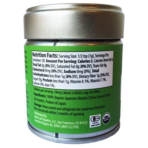 Jade Leaf Matcha Green Tea Powder - USDA Organic - Ceremonial Grade (For Sipping as Tea) - Authentic Japanese Origin - Antioxidants, Energy [30g Tin]