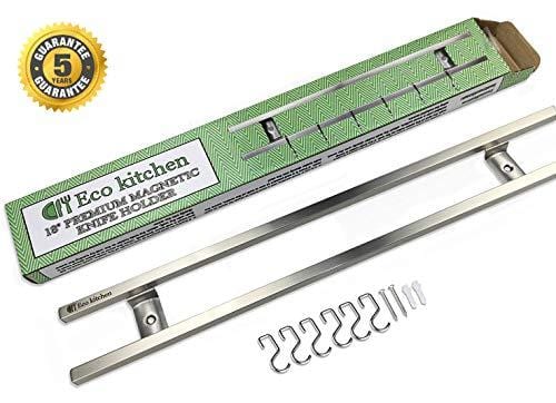 Magnetic Knife Strip 18 Inch - Best Kitchen Magnetic Knife Holder - Wall Knife Magnet - Magnetic Knife Rack Bar With 6 Hooks in Gift Box - 5 Years Guarantee