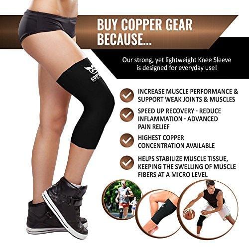 Copper Recovery Knee Sleeve/Knee Brace - #1 Premium FIT Copper Knee Compression Sleeve - 100% Guaranteed Support Wrap/Sleeve/Stabilizer for Women and Men - 1 Sleeve (Large - Single)