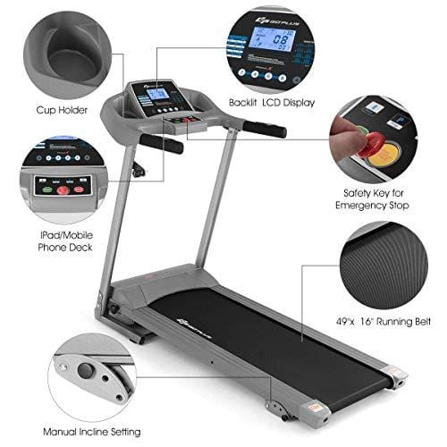 Goplus 2.25HP Electric Folding Treadmill with Incline, Walking Running Jogging Fitness Machine with Blue Backlit LCD Display for Home & Gym Cardio Fitness (Black Jaguar Ⅳ - Updated)
