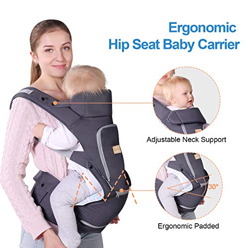 Infant Baby Wrap Carrier with Stool - All Positions Baby Carrier, Baby Hip Seat Ergonomic Carrier, Newborn to Toddlers Carrier with Soft Breathable Air Mesh, All Adjustable Buckles (Dark Grey, 1 Pack)