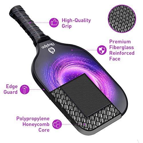 Pickleball Paddle, Composite Pickleball Racket Polypropylene Honeycomb Core Fiberglass Face Ultra Cushion 4.5In Grip 8.1oz Indoor Outdoor with Pickleball Paddles Cover, USAPA Pickleball Paddle, Purple