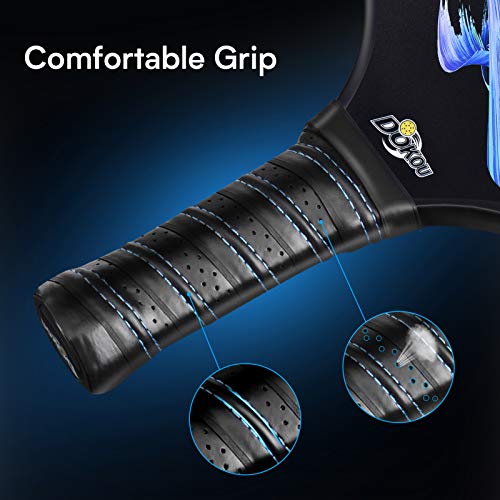 DOKOU Pickleball Paddles, Pickleball Paddle with Fiberglass Face and Polypropylene Honeycomb Core, Pickleball Paddle Set of 2 with 1 Bag and 4 Pickleballs