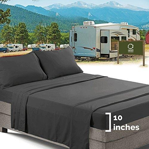 RV/Short Queen Bed Sheets Set Bedding Sheets Set for Campers, 4-Piece Bed Set, Deep Pockets Fitted Sheet, 100% Luxury Soft Microfiber, Hypoallergenic, Cool & Breathable, Gray