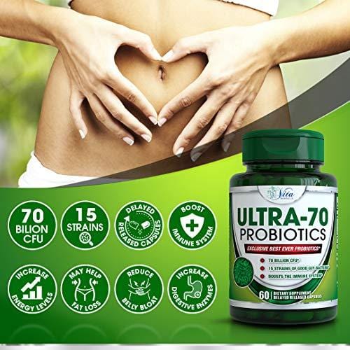 Probiotic 70 Billion CFU Patented Delayed Release Shelf Stable Probiotic Supplement with Prebiotics and Lactobacillus acidophilus - Best Probiotics for Women and Men (1 Pack)