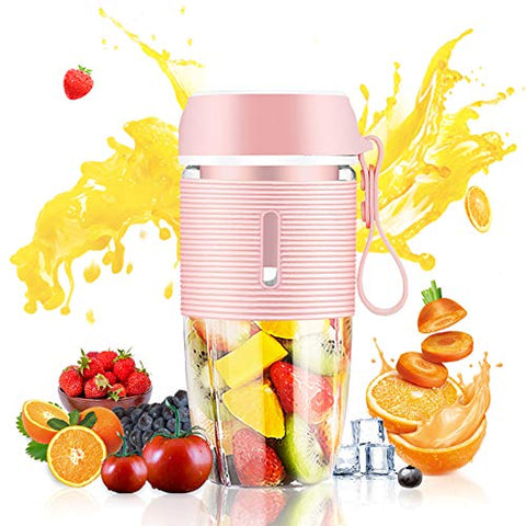 Portable Blender for Handmade Fruit or Vegetable Smoothie 350 ML Pink Mini Juicer with USB Rechargeable and Waterproof BPA Free Suitable for Outdoor, Travel, Home, Personal Used and Sport