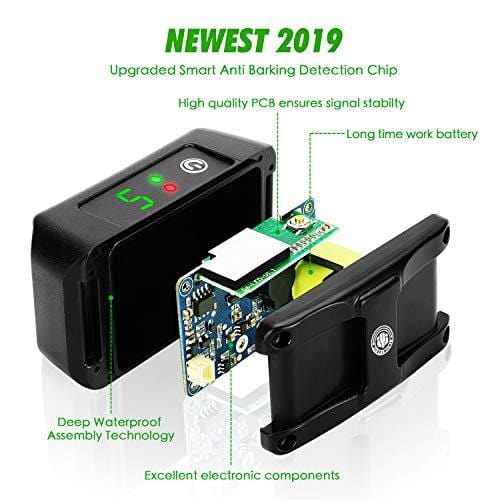 Bark Collar [ Newest 2019 Upgraded ] Rechargeable Shock Training Collar with IP67 Waterproof and Smart Detection Module w/Triple Anti Barking Modes: Beep/Vibration/Shock for Small/Medium/Large dogs