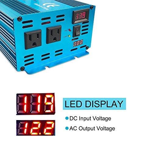 LVYUAN Car Caravan RV Camping Boat 2000W / 4000W (Peak) Pure Sine Wave Power Inverter DC 12V Inverter Soft Start 12V DC to AC 110V DC 12V Inverter Converter with LCD Display
