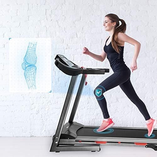 Merax Heavy Duty Electric Folding Treadmill Running Jogging Machine, Shock-Absorbing Double Layer Running Board, Large LCD Panel with Phone/Pad/Cup Holder (Black)