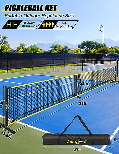 LIBERRWAY Pickleball Net Portable Pickle Ball Nets Outdoor Regulation Size 22FT Pickleball Practice Net System for Driveway Backyard Beach with Carrying Bag Metal Frame Strong PE Net All Weather