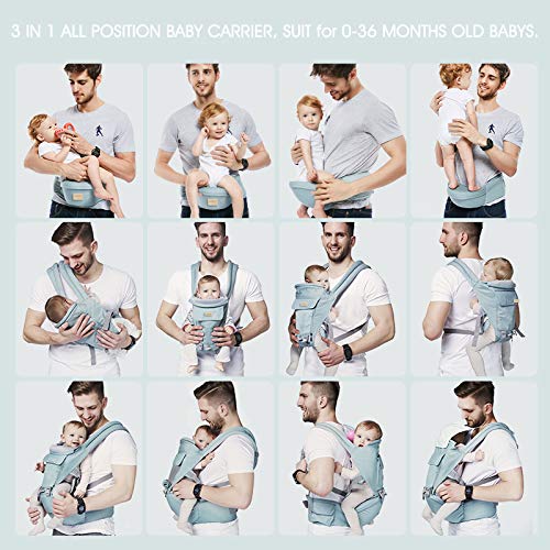 Ergonomic 360° Baby Soft Carrier, Comfortable Adjustable Positions,Breastfeeding Fits All Newborn Toddler,HipSeat Infant Child Carrier, All Seasons,Perfect for Hiking Shopping Travelling (Light Blue)