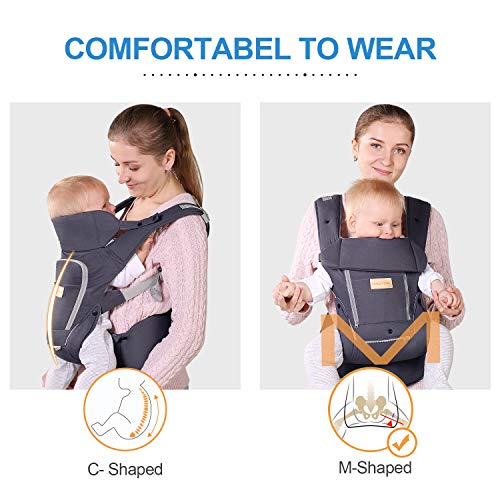 Infant Baby Wrap Carrier with Stool - All Positions Baby Carrier, Baby Hip Seat Ergonomic Carrier, Newborn to Toddlers Carrier with Soft Breathable Air Mesh, All Adjustable Buckles (Dark Grey, 1 Pack)