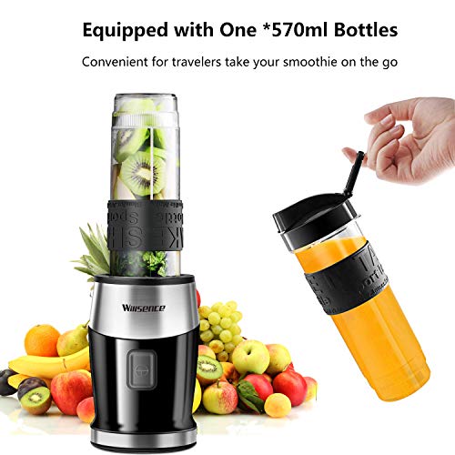 Smoothie Blender 300W Personal Blender with 20 oz Portable Sports Bottle, 2-in-1 System Portable Blender with 4 Sharp Blades for Smoothie and Shakes, Includes Grinder Cup, Travel Lid