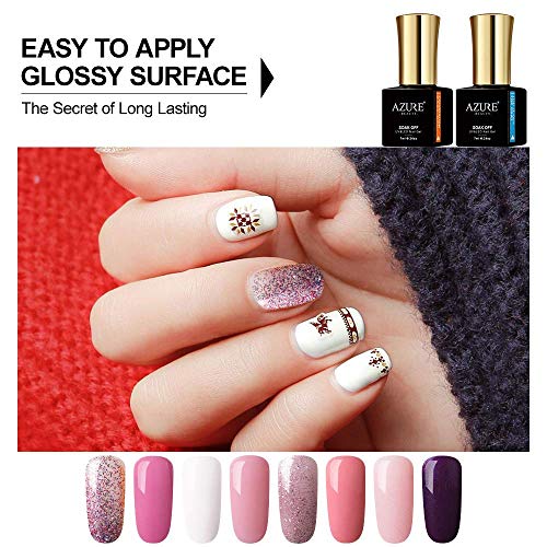 AZUREBEAUTY Gel Nail Polish Set - Pink Purple Glitter Colors Soak Off UV LED Gel Polish Kit 8 PCS 0.24 OZ
