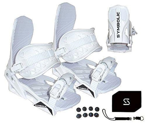 Symbolic Custom-Flow White Snowboard Bindings & Leash & Stomp Pad Medium (White, Medium Mens (Fits 5-8.5))