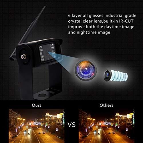 CAMONS Digital Wireless Backup Camera for RV, Trucks, Trailer Backup Camera with Monitor (7" Quad Split No Flicker, Built-in DVR), 120°HD Night Vision IP68 Waterproof Camera Rear/Side/Front with Mic