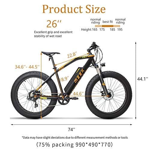 MZZK 500W Electric Mountain Snow Bike with 26 Inch Fat Tires and Removable 48V 13Ah Li-on Battery (Black)