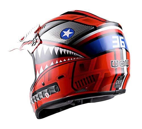 WOW Youth Kids Motocross BMX MX ATV Dirt Bike Helmet Shark Red; S (49-50 CM,19.3/19.7 Inch)