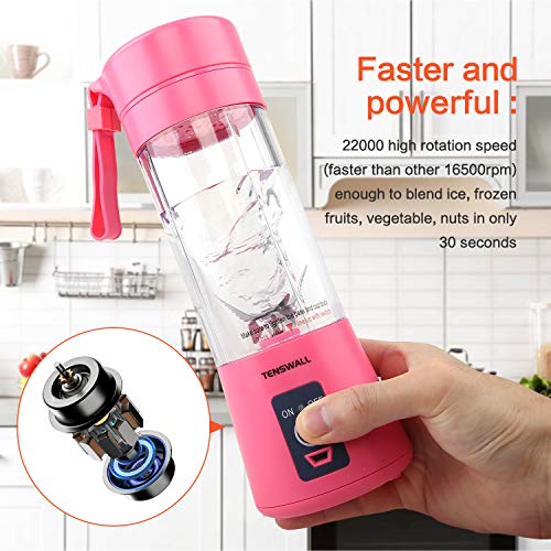 Tenswall Portable, Personal Size Blender Shakes and Smoothies Mini Jucier Cup USB Rechargeabl, pink