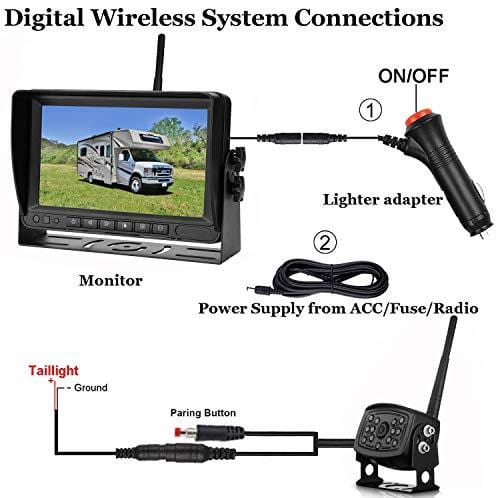 Emmako Digital Wireless Backup Camera and 7'' Monitor System For RV/Truck/Trailer/Camper,Upgraded Newest Camera For True Color Adjustable Rear/Front View, Guide Lines ON/Off, IP69K Waterproof
