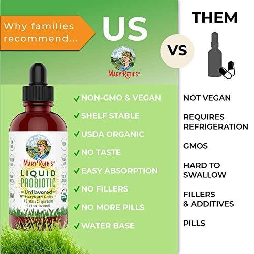 Organic Liquid Probiotics & Enzymes by MaryRuth's (Plant-Based) | Men Women Kids Babies Toddlers | Non-GMO Vegan RAW Paleo | 12 Live strains of Flora w/acidophilus probiotic for Digestion 4oz Glass