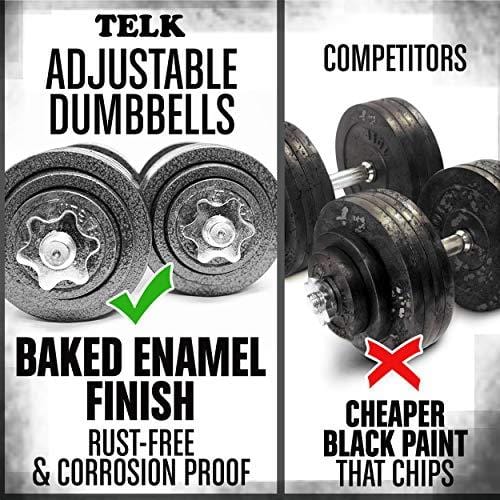 TELK Adjustable Dumbbells (105 LBS Pair) with Gloss Finish and Secure Collars, 65 with Connector, 105 to 200 lbs