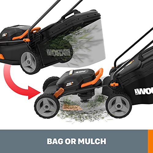 Worx WG743 40V PowerShare 4.0Ah 17" Lawn Mower w/ Mulching & Intellicut (2x20V Batteries),Black and Orange