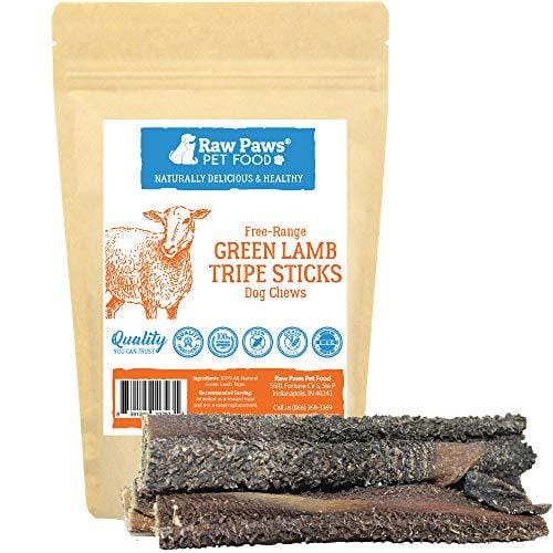 Raw Paws Green Lamb Tripe Sticks for Dogs, 10-Pack - Single Ingredient, Crunchy Green Tripe Lamb Dog Treats - Grass-Fed, Free Range Dehydrated Lamb Tripe for Dogs All Natural Dog Chews