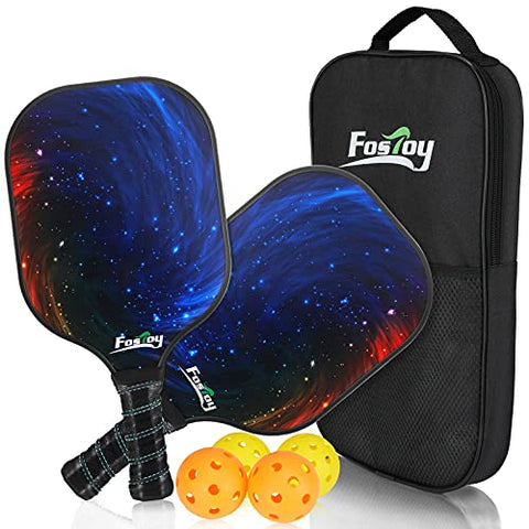 Pickleball Rackets Paddles, Fiberglass Surface Pickle Ball Rackets Set of 2, USAPA Approved, with 4 Balls,1 Pickleball Bag Racquet for Men and Women