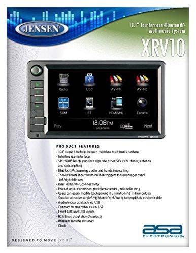 Jensen XRV10 Double DIN 10.1" Touchscreen Bluetooth Multimedia Receiver & Back-Up Observation System System, SiriusXM Ready / Built-In BT Technology / iPhone - iPod / MHL / HDMI / USB / AV In