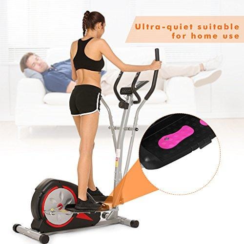 ANCHEER Elliptical Machine Trainer Magnetic Smooth Quiet Driven with LCD Monitor and Pulse Rate Grips (Black - Classic)