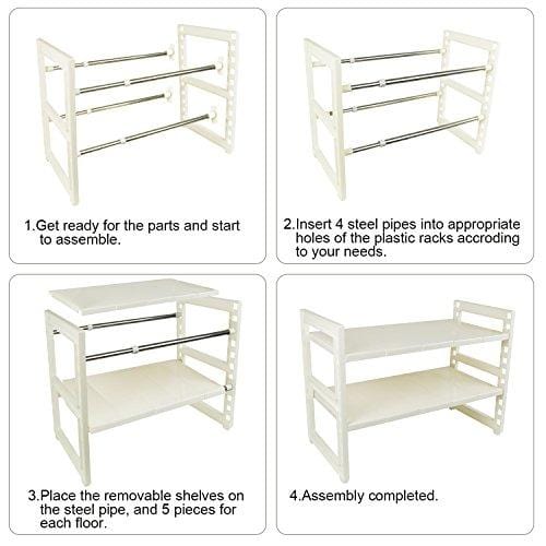 OBOR Expandable Under Sink Organizer - 2 Tier Multifunctional Storage Rack with Removable Shelves and Steel Pipes for Kitchen, Bathroom and Garden
