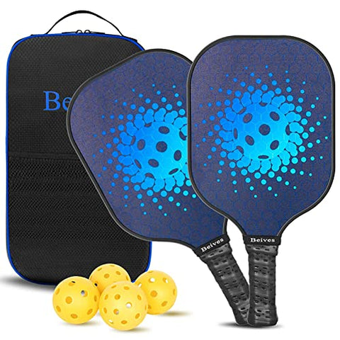 Beives Pickleball Paddles, Graphite Pickleball Rackets Set of 2 with 4 Balls for Outdoor/Indoor, Polypropylene Honeycomb Core, Edge Guard, Ergonomic Grip, Lightweight Pickleball, Carry Bag