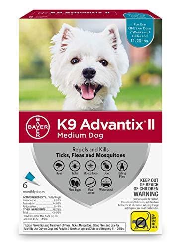 Flea and tick prevention for dogs, dog flea and tick treatment, 6 doses for dogs 11-20 lbs, K9 Advantix II