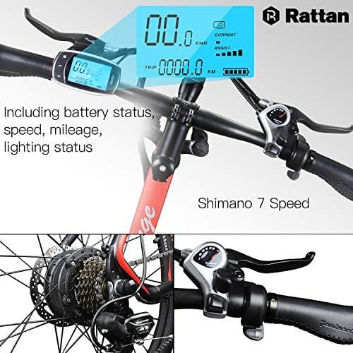Rattan 26 inch Aluminum Electric Mountain Bike Shimano 7 Speed E-Bike 36V 10.4Ah Lithium Battery 350W Electric Bicycle 26 inch Adult Assisted E-Bike