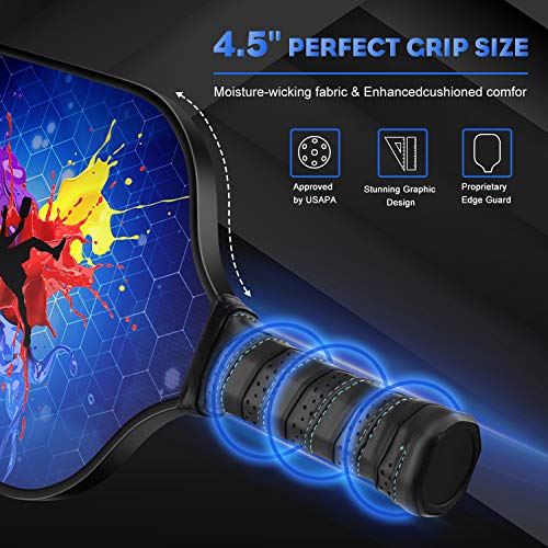 Soraken Pickleball Paddles, Pickleball Paddle with Carbon Fiber Surface and Polypropylene Honeycomb Core Cushion Comfort Grip, Pickleball Paddles Set of 2 Including 4 Balls and Racket Bag