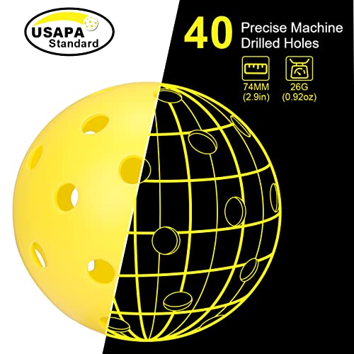 Pickleball Balls, 16Pack Pickleball-Balls with Mesh Bag, 40 Holes+26 Holes, USAPA Requirement Specifically Designed for Outdoor and Indoor, Flight Trajectory Stable High Elasticity & Durable