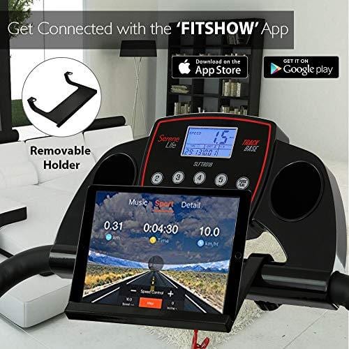 SereneLife Smart Digital Folding Exercise Machine - Electric Motorized Treadmill with Downloadable Sports App for Running & Walking - Pairs to Phones, Laptops, & Tablets via Bluetooth - SLFTRD18
