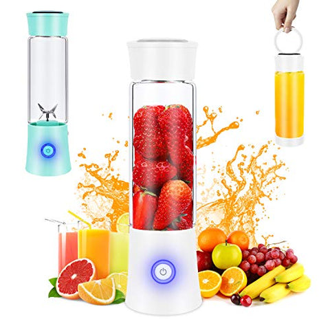 Portable Blender, Personal Blender for Shakes and Smoothies, 6 Stainless Steel Blades Cordless USB Rechargeable Juicer Cup with 4000mAh Batteries, Handheld 16oz Mini Travel Blender Small Fruit Mixer Detachable for Home Office Gym Outdoor, White