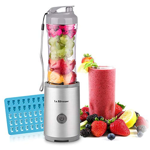 Portable Smoothies Shakes Blender Personal Size Cordless, Battery Rechargeable Juicer Cup,with 10 oz Travel Sports Bottles -BPA-Free (Silver&Grey)