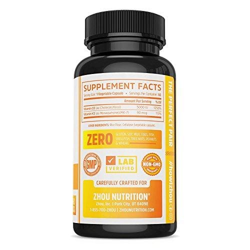 Vitamin K2 (MK7) with D3 Supplement - Vitamin D & K Complex - Bone and Heart Health Formula - 5000 IU Vitamin D3 & 90 mcg Vitamin K2 MK-7 - 60 Small & Easy to Swallow Vegetable Capsules