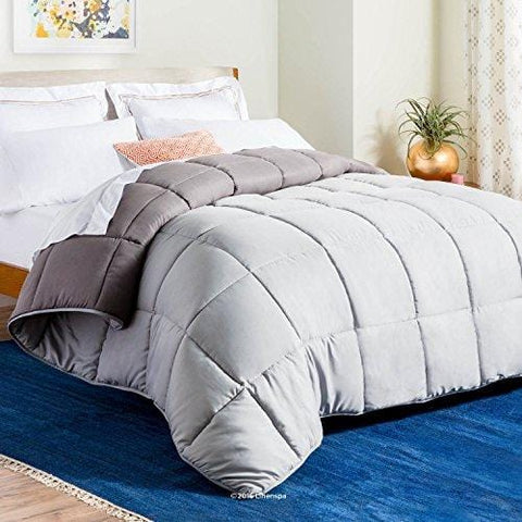 Linenspa All-Season Reversible Down Alternative Quilted Comforter - Hypoallergenic - Plush Microfiber Fill - Machine Washable - Duvet Insert or Stand-Alone Comforter - Stone/Charcoal - Queen