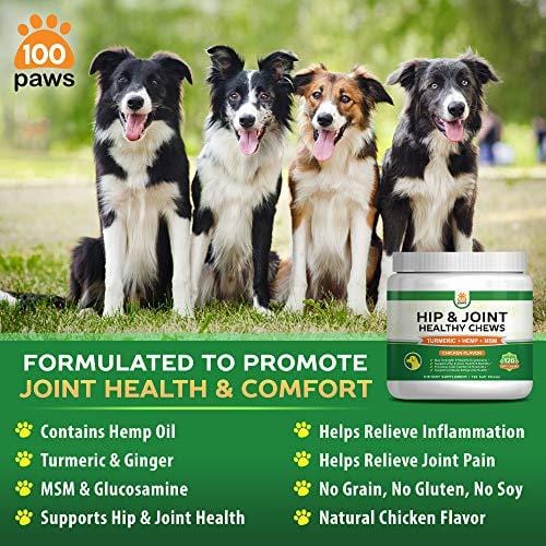 Hip & Joint Supplement for Dogs - Hemp Oil Infused Soft Chews Dog Treats w/Glucosamine, Turmeric, Chondroitin, MSM & Omega 3 6 9 - Supports Pet Mobility & Pain Relief - 120 Treat Bites