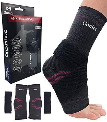 Gonicc Professional Foot Sleeve Pair(2 Pcs) with Compression Wrap Support(Large, Red), Breathable, Stabiling Ligaments, Prevent Re-Injury, Ankle Brace, Volleyball Protective Gear Ankle Guards
