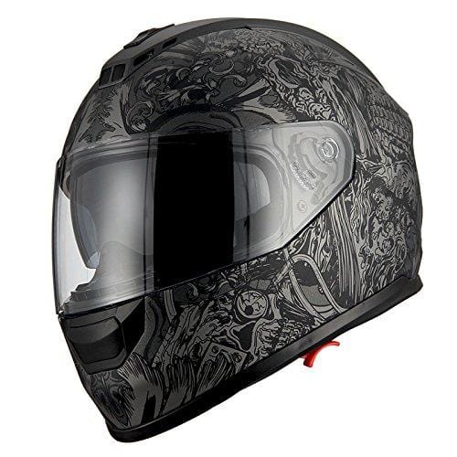 1Storm Motorcycle Full Face Helmet Dual Lens/Sun Visor Matt Skull Black