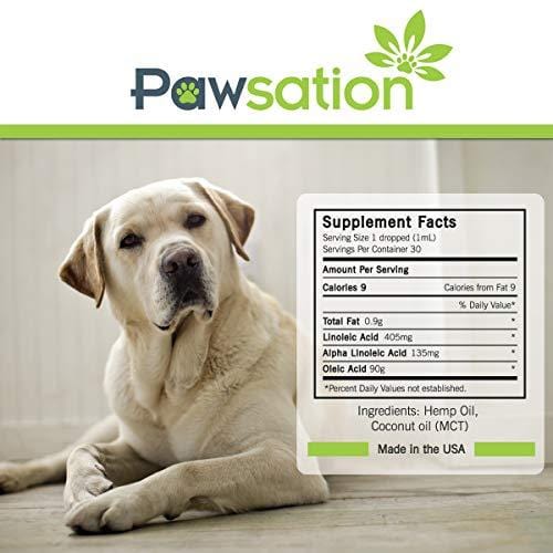 Pawsation Hemp Oil for Dogs and Cats [Organically Grown and Made in USA] Anxiety and Pain Relief Pet Oil that Supports Hip and Joint Health