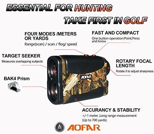 AOFAR Hunting Golf Range Finder-700 Yards 6X 25mm Waterproof Laser Rangefinder for Archery and Bow Hunting with Range Scan Fog and Speed Mode, Free Battery, Carrying Case